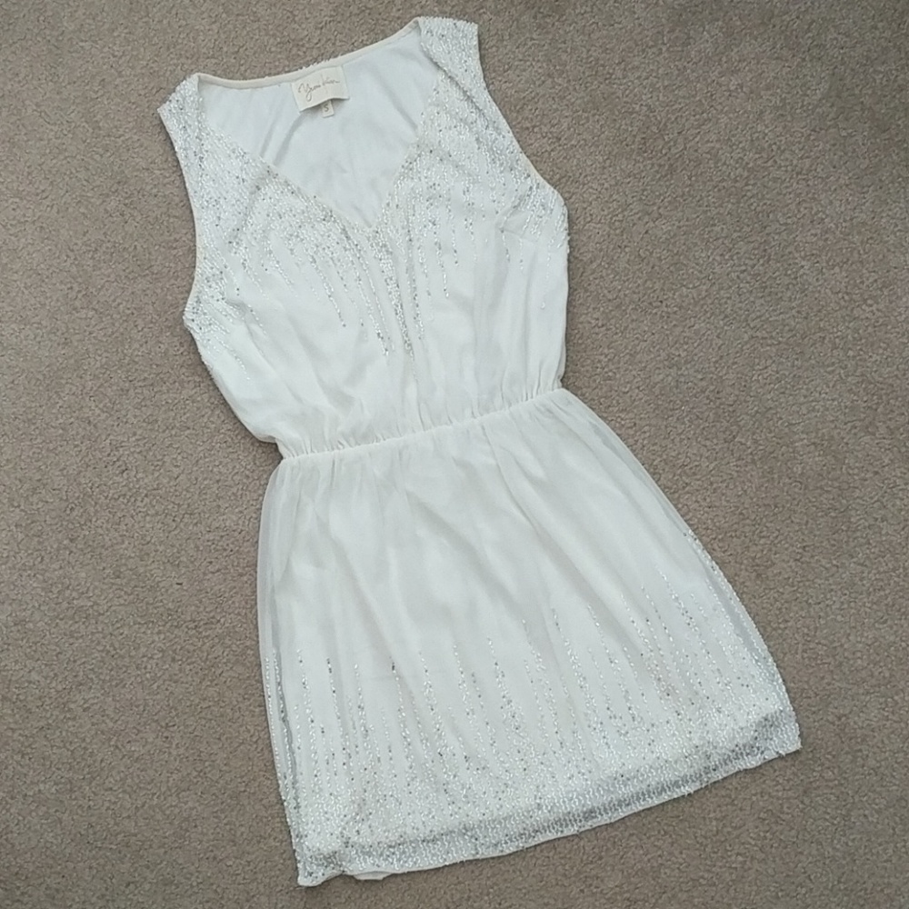 Yumi Kim Beaded White Ivory Cream Short Dress S
